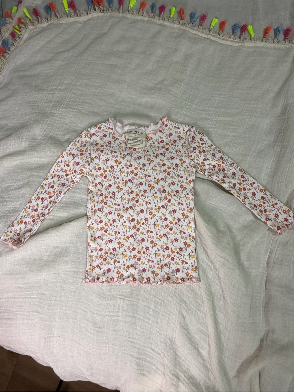 Girls' White Floral Long-Sleeve Tee with Pink & Yellow Flowers